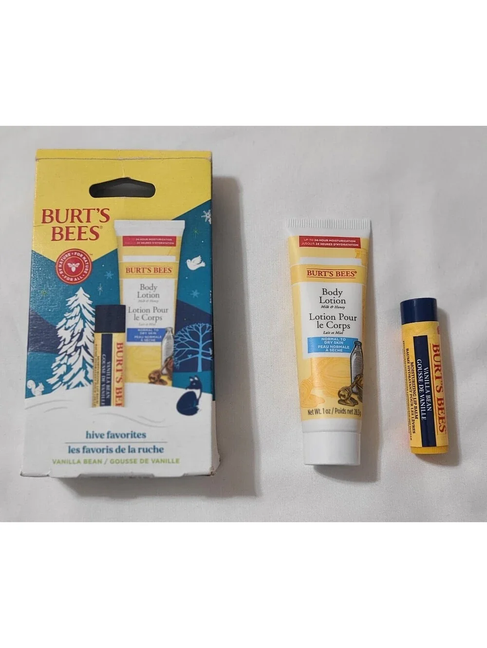 NEW 2pc Burt's Bees Hive Favorites Lip Balm & Body Lotion Gift Set Vanilla Bean